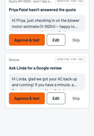 AI Action Queue in the live Ventoxy app