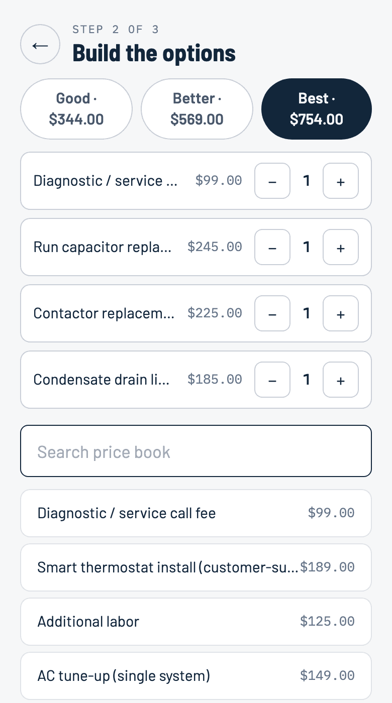 Quote Builder in the live Ventoxy app